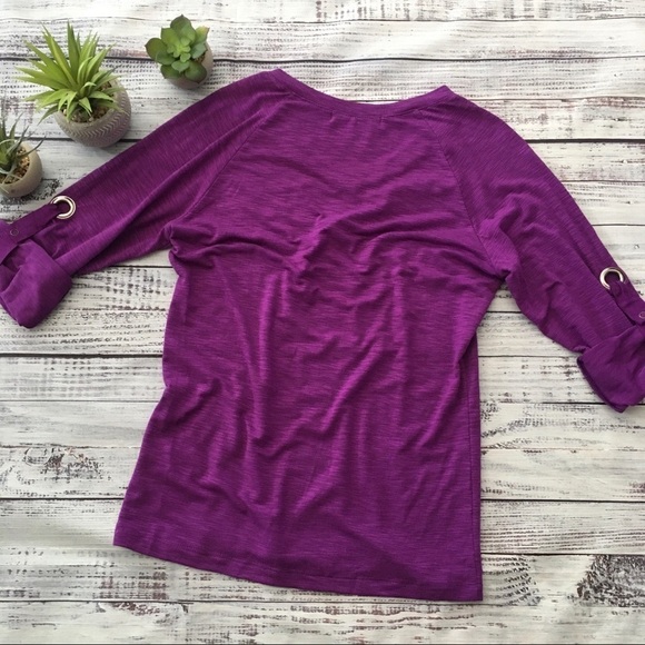 Ellen Tracy Roll Sleeve V Neck Long Sleeve - Picture 5 of 6